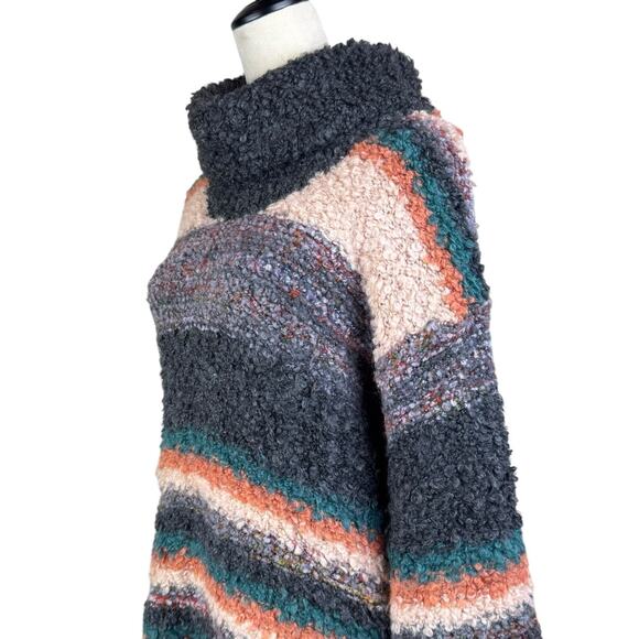 Anthropologie Moth Murray Boucle Chunky Knit Mohair Stripe Cowl Neck Sweater - Picture 8 of 15